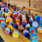 Zusammensetzung aus 3 farbigen Wachskerzen, Einzelstücke, hergestellt in Italien – Dela Viadurini