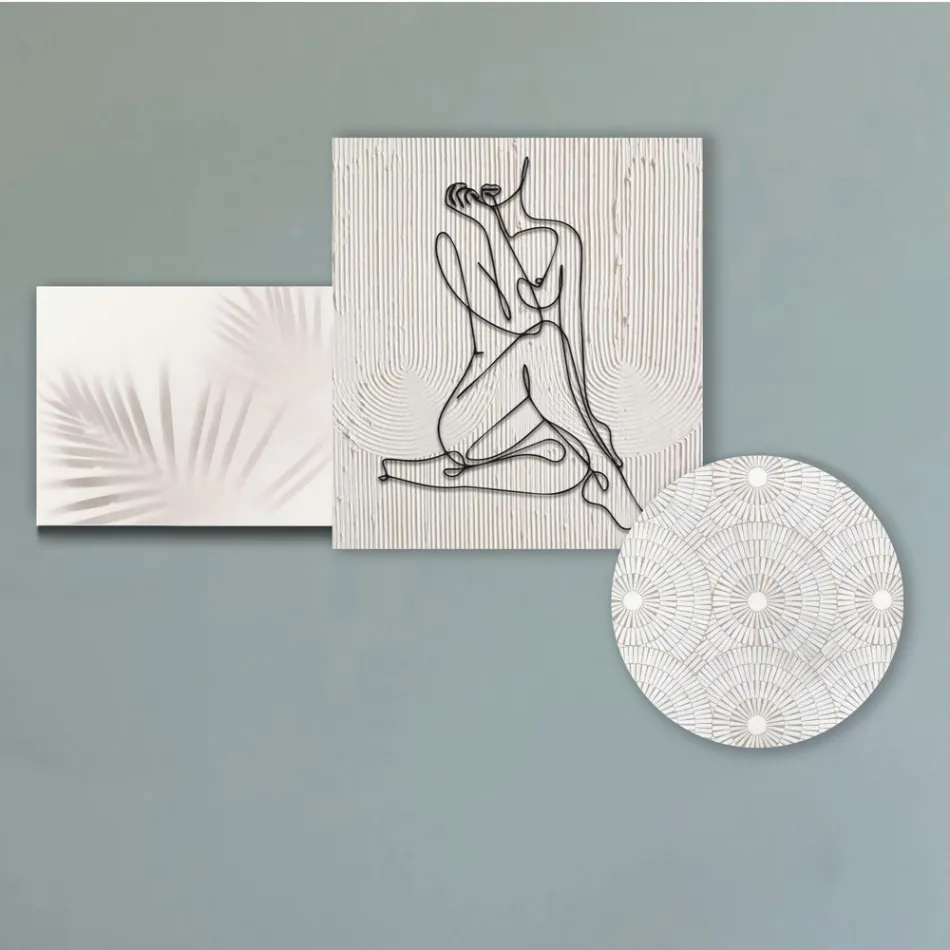 Komposition aus 3 Tafeln mit der Stilisierung einer Frau, hergestellt in Italien – Kaori Viadurini