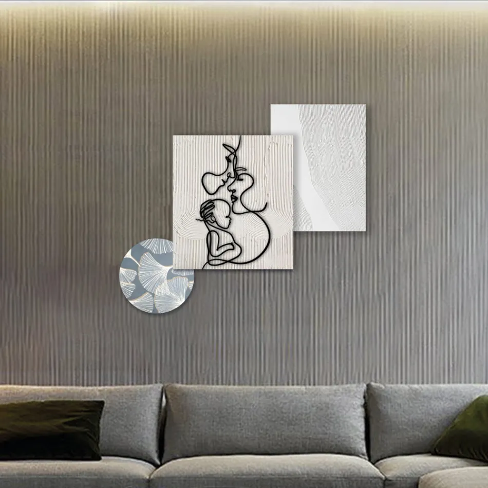 Komposition aus 3 Tafeln mit Stilisierung der Liebe, hergestellt in Italien – Keina Viadurini