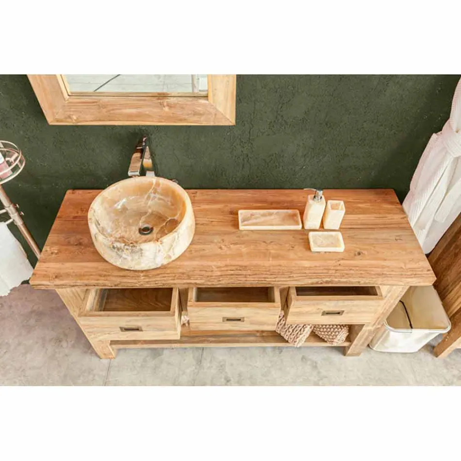 Zusammensetzung der modernen Badezimmermöbel aus massivem Teakholz - Töpfchen Viadurini