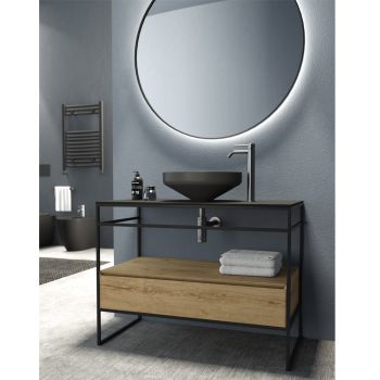 Badezimmerschrank-Komposition mit Waschbecken, Sockel und Spiegel Made in Italy - Hoscar
