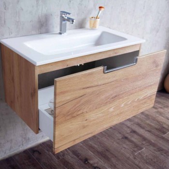 Badezimmereitelkeit Schrank Zusammensetzung in Holz und modernem Design Spiegel - Gualtiero