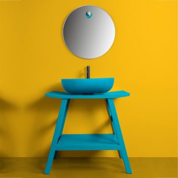 Blaue bodenstehende Badezimmermöbel-Komposition mit modernen Design-Accessoires - Patryk