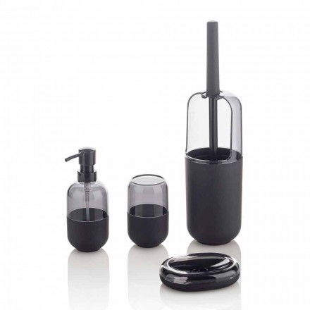 Moderne Zusammensetzung von Badzubehör aus Kunststoff und schwarzem Gummi - Noto Viadurini