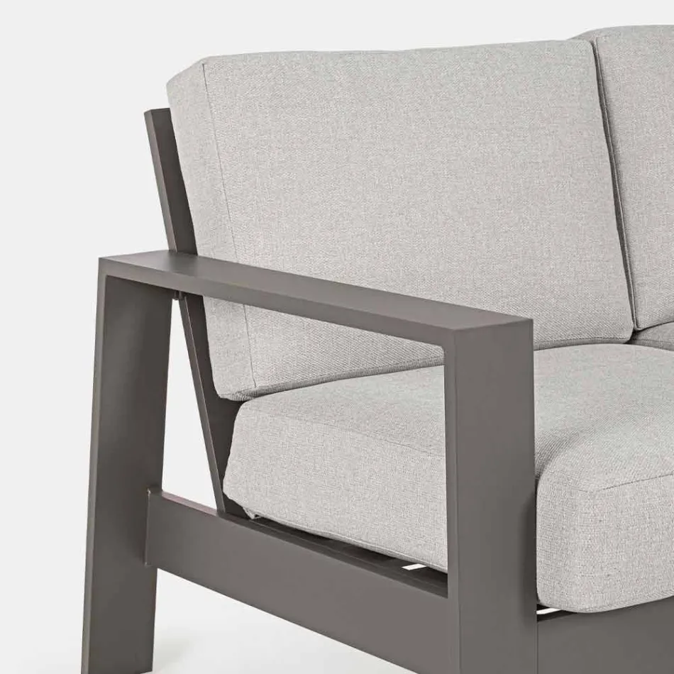 Wohnzimmerzusammensetzung im Freien in Aluminium mit Stoffkissen - Yoshi Viadurini