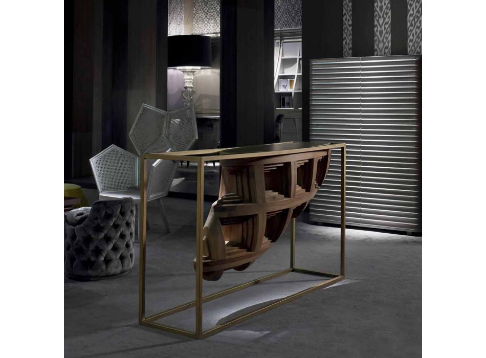Luxus-Design-Konsole aus massivem Nussbaumholz und Pardo-Metall Viadurini