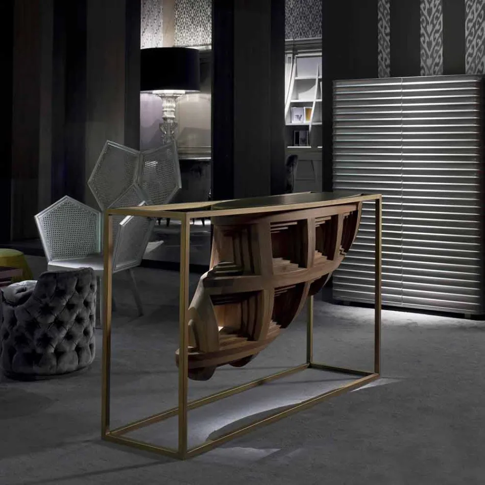 Luxus-Design-Konsole aus massivem Nussbaumholz und Pardo-Metall Viadurini