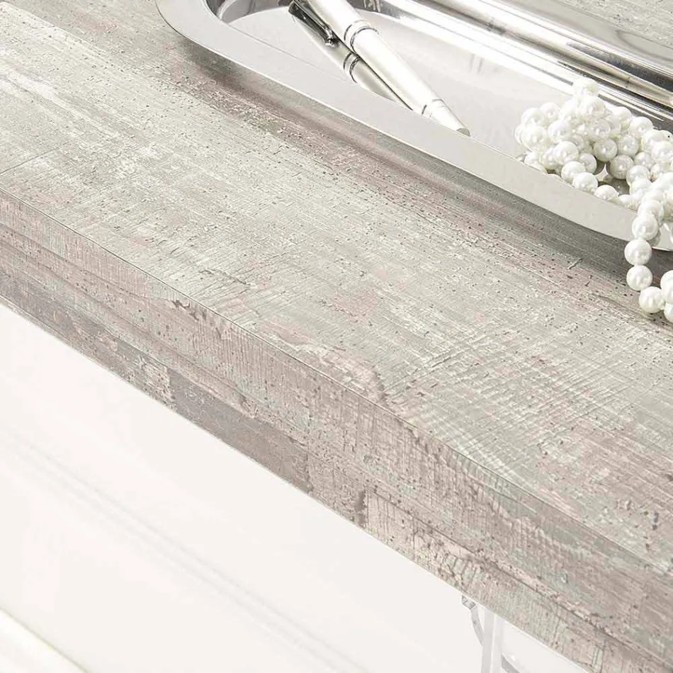 Wandkonsolentisch aus grauweißem Holz oder Corten und Plexiglas - Leopardi Viadurini