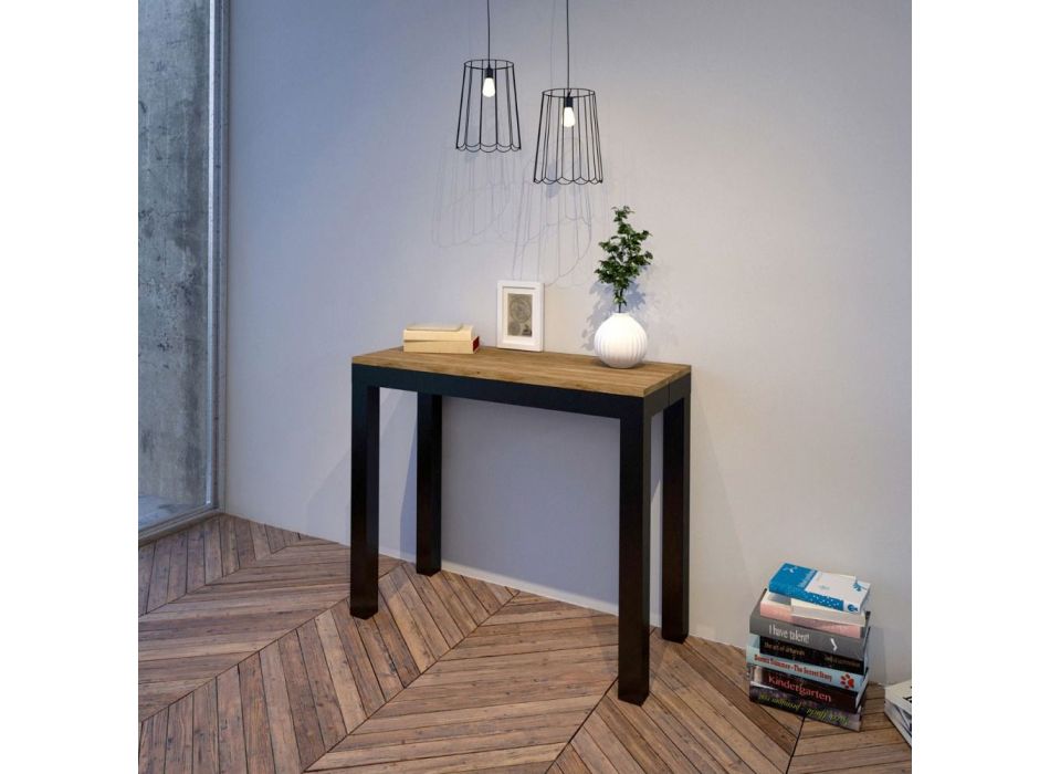 Ausziehbare Konsole mit modernem Design aus Holz und Eisen, hergestellt in Italien – Never Viadurini