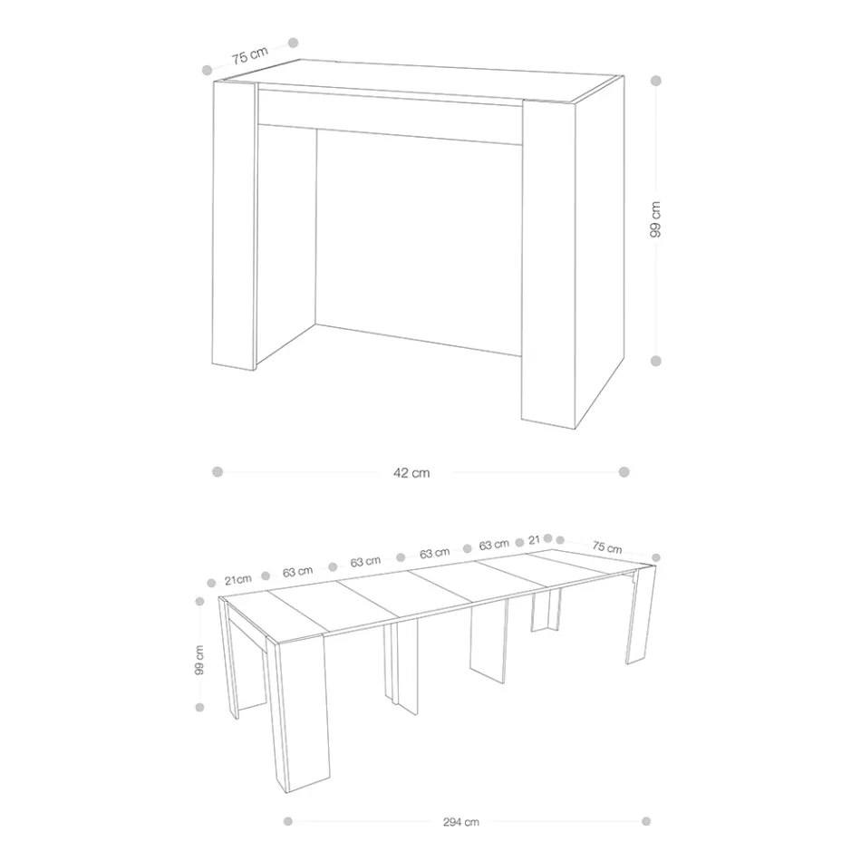 Ausziehbare Konsole bis zu 294 cm aus Melamin Made in Italy - Pineta Viadurini