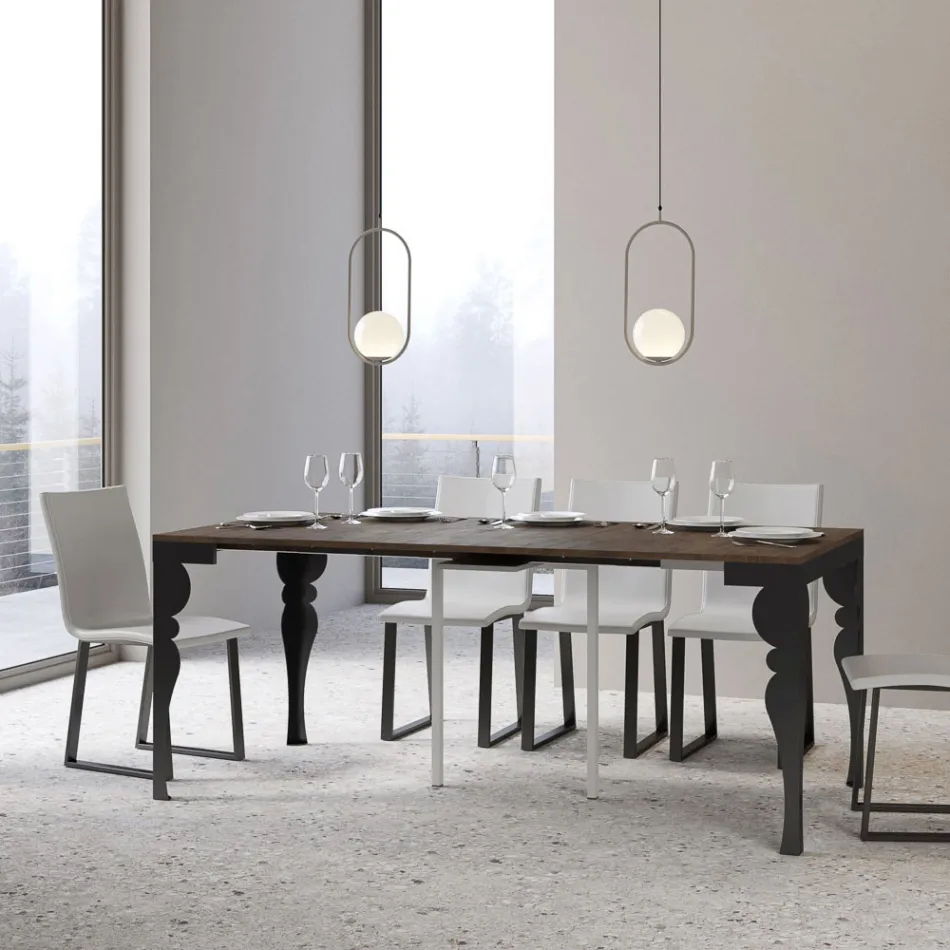 Moderne ausziehbare Konsole aus anthrazitfarbenem Holz und Metall, hergestellt in Italien – Sassone Viadurini