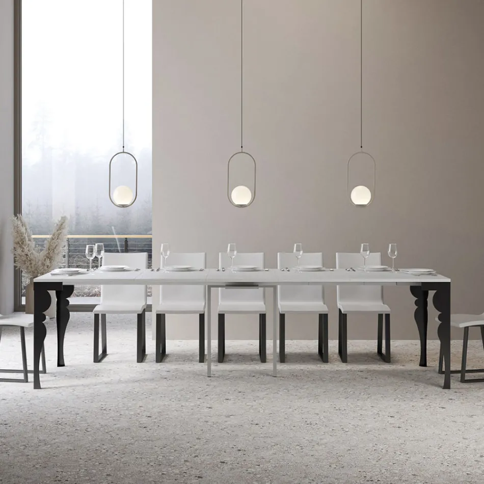 Moderne ausziehbare Konsole aus anthrazitfarbenem Holz und Metall, hergestellt in Italien – Sassone Viadurini