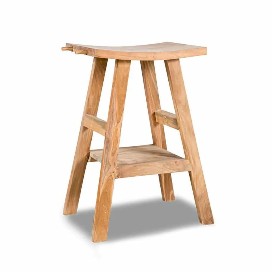 Moderne Badezimmerkonsole aus natürlichem Teakholz mit seitlichen Haken - Zacary Viadurini