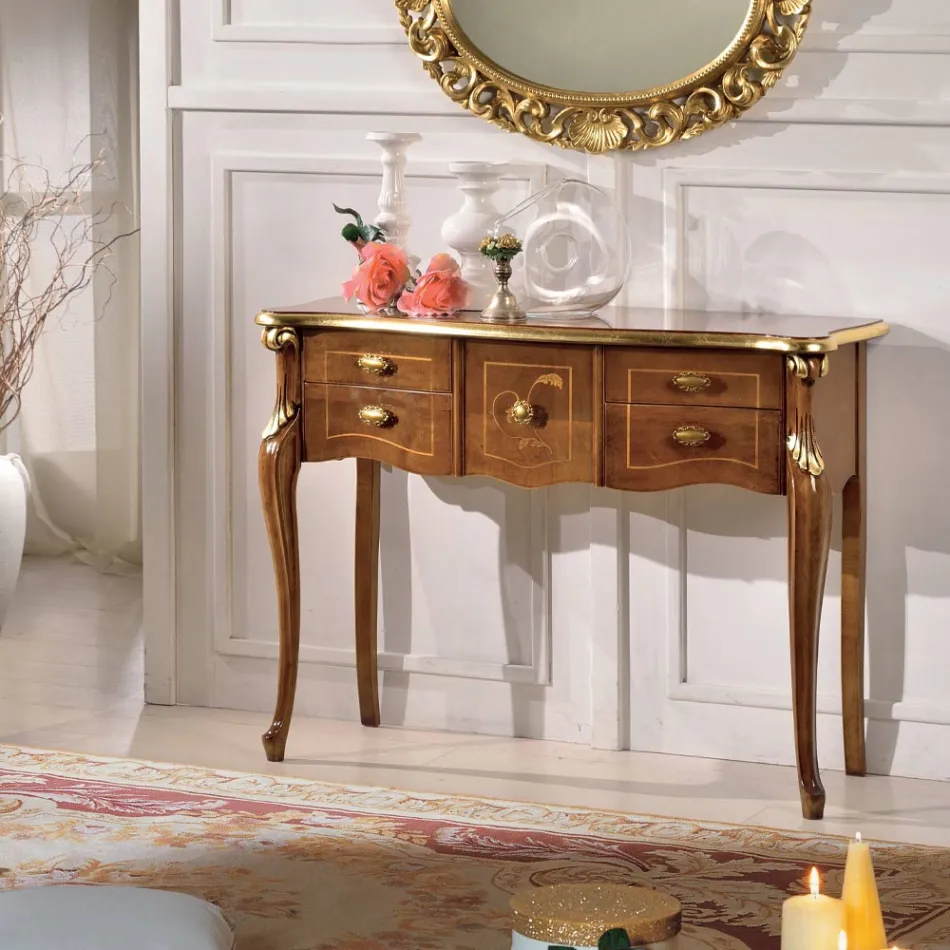 Klassische Holzkonsole 3 oder 5 Luxusschubladen Made in Italy - London Viadurini
