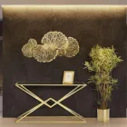 Konsole mit Struktur aus goldenem Metall und Platte aus schwarzem Glas - Eritrea Viadurini