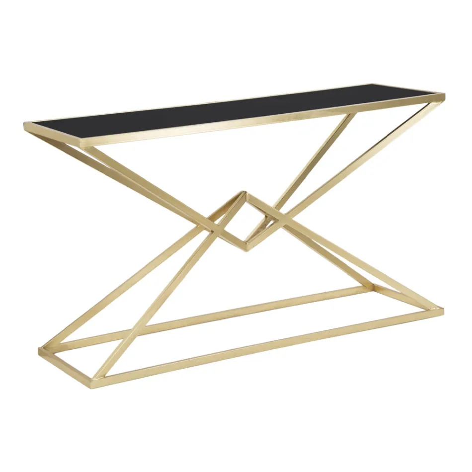 Konsole mit Struktur aus goldenem Metall und Platte aus schwarzem Glas - Eritrea Viadurini
