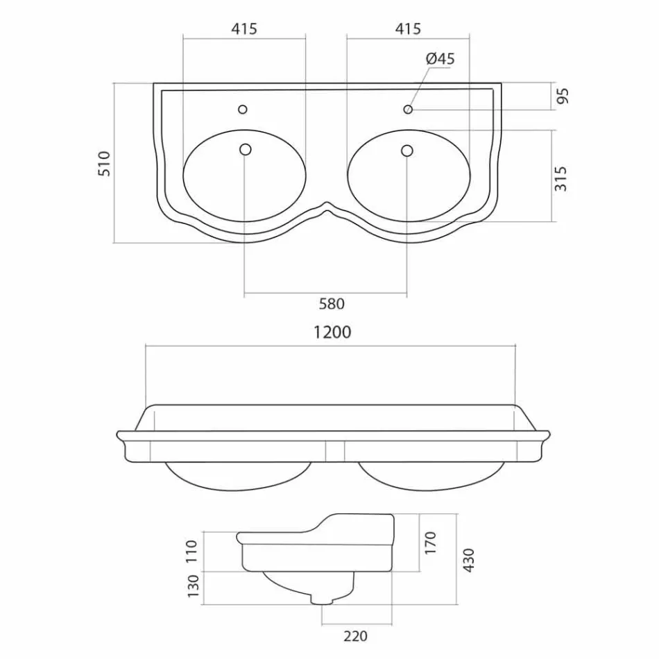 Klassische Doppelschüssel-Badkonsole in Italien, Magda Viadurini