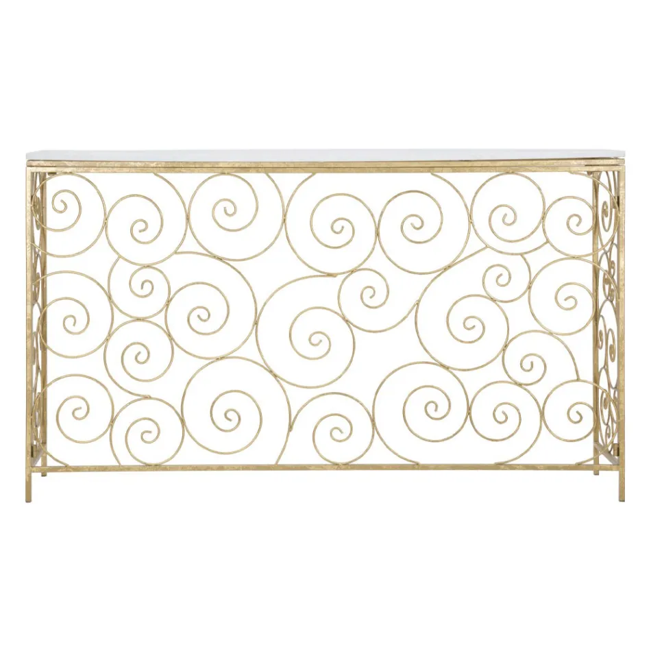 Eingangskonsole aus Eisen mit Goldfinish und Marmorplatte - Carlotta Viadurini