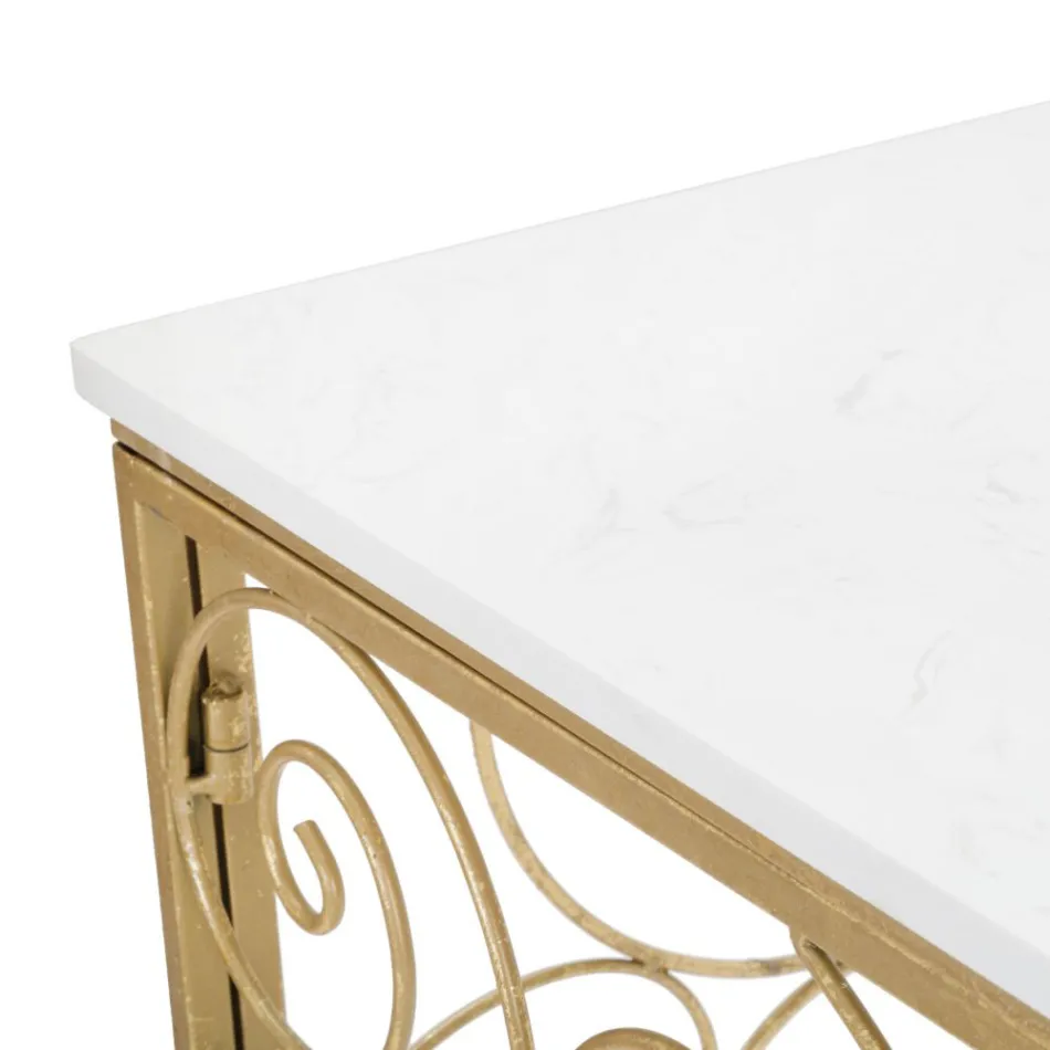 Eingangskonsole aus Eisen mit Goldfinish und Marmorplatte - Carlotta Viadurini