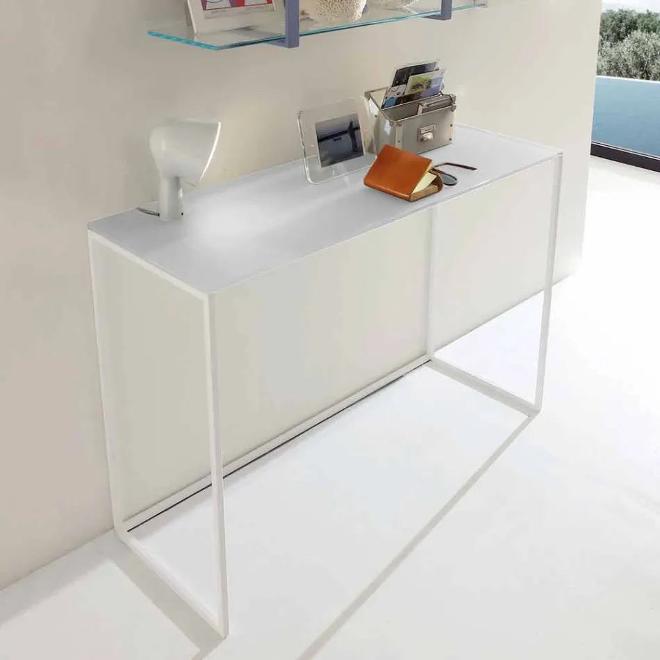 Metall Wohnzimmer Konsole mit Kristallplatte Made in Italy - Iridio Viadurini