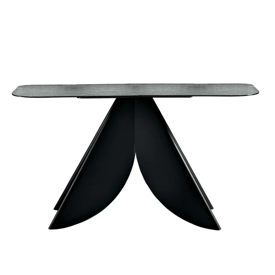 Wohnzimmer-Konsolentisch aus Metall mit rückseitig silberfarbener, gehämmerten Glasplatte - Cristina Viadurini