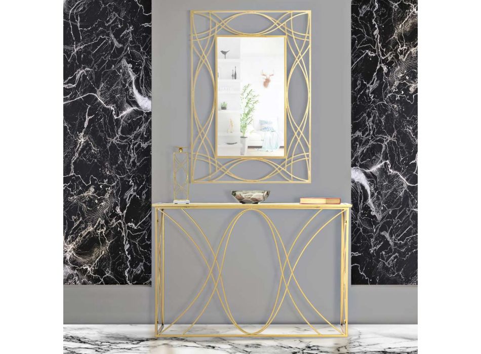 Feste Eingangskonsole aus goldenem Eisen mit Spiegelplatte - Emilia Viadurini