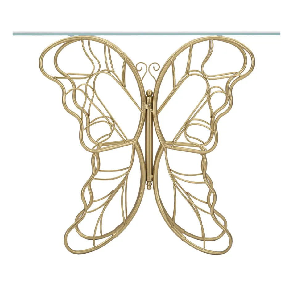 Eisenkonsole in Gold-Finish mit transparenter Glasplatte - Farella Viadurini