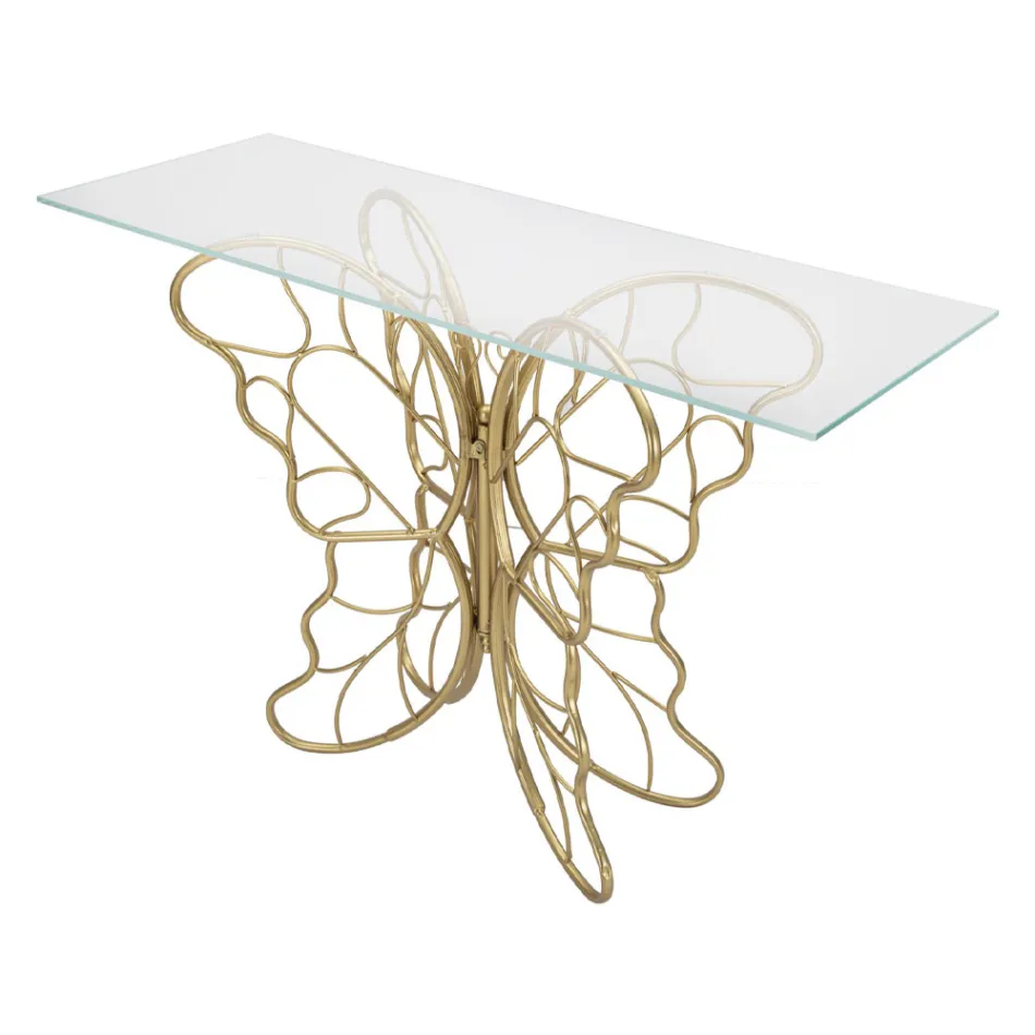 Eisenkonsole in Gold-Finish mit transparenter Glasplatte - Farella Viadurini