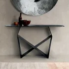 Konsolentisch aus Metall und gehämmertem Glas mit silberfarbener Rückseite - Concordia Viadurini