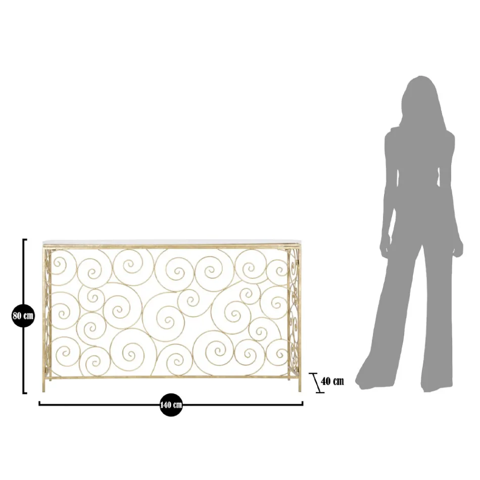 Goldene Eingangskonsole mit Eisenstruktur und Marmorplatte - Carlotta Viadurini