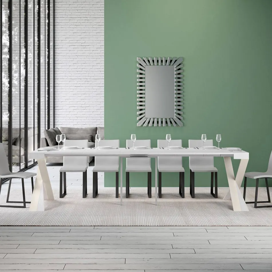 Moderne Konsole, ausziehbar auf 300 cm, mit weißem Rahmen, hergestellt in Italien – Spiegel Viadurini