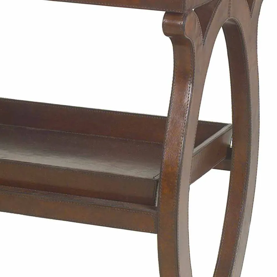 Moderne Konsole mit Walter Tablett, mit braunem Leder bezogen Viadurini