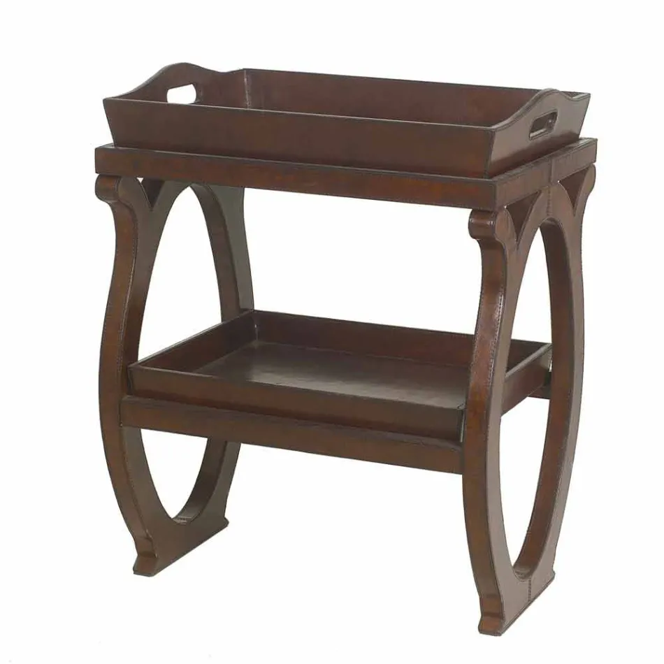 Moderne Konsole mit Walter Tablett, mit braunem Leder bezogen Viadurini