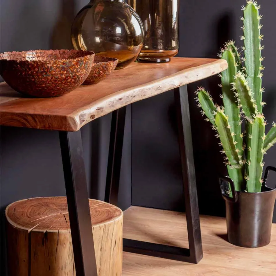 Moderne Konsole im Akazienholz- und Stahldesign Homemotion - Teresanna Viadurini