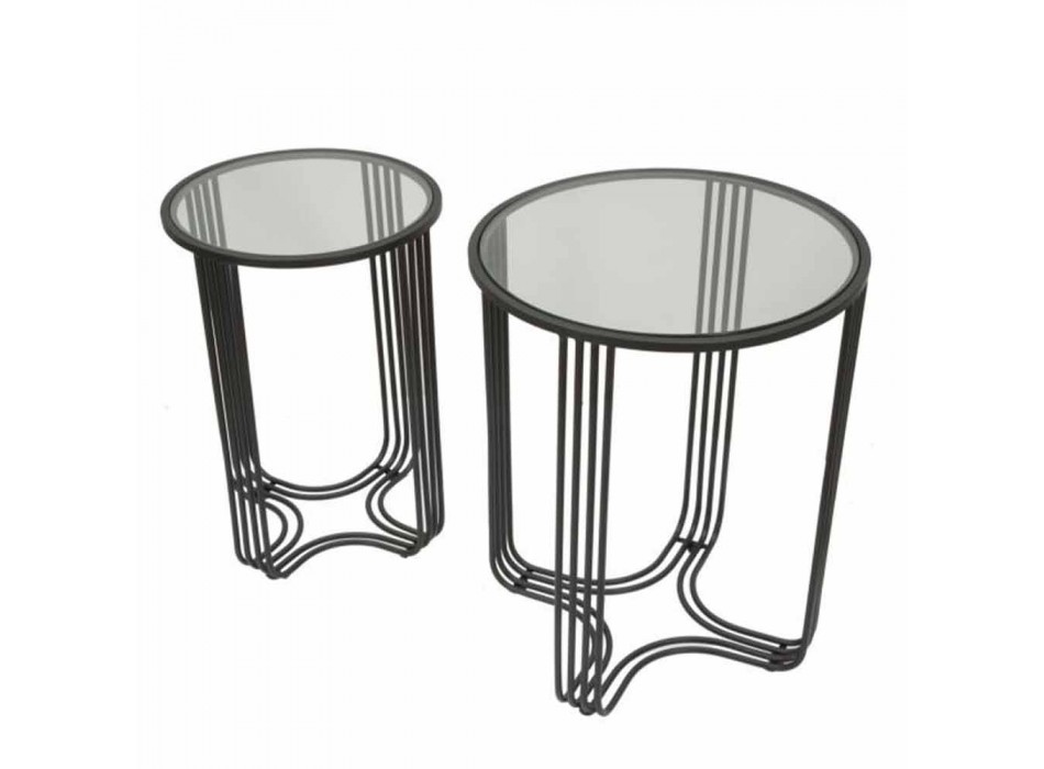 Paar runde Couchtische in modernem Design aus Eisen und Glas - Ezra Viadurini