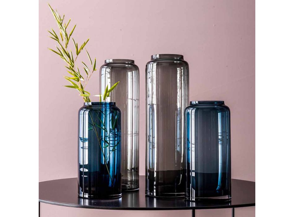 Paar dekorative Vasen aus blauem und rauchfarbenem Glas, modernes Design - Adriano Viadurini