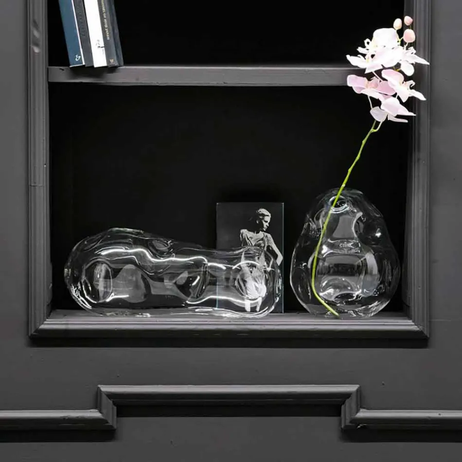 Paar dekorative Vasen aus transparentem mundgeblasenem Glas, Made in Italy - Pedro Viadurini