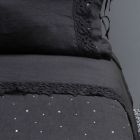 Schwarzer Leinen-Bettbezug mit Kristallen für Luxus-Doppelbett – Damante Viadurini