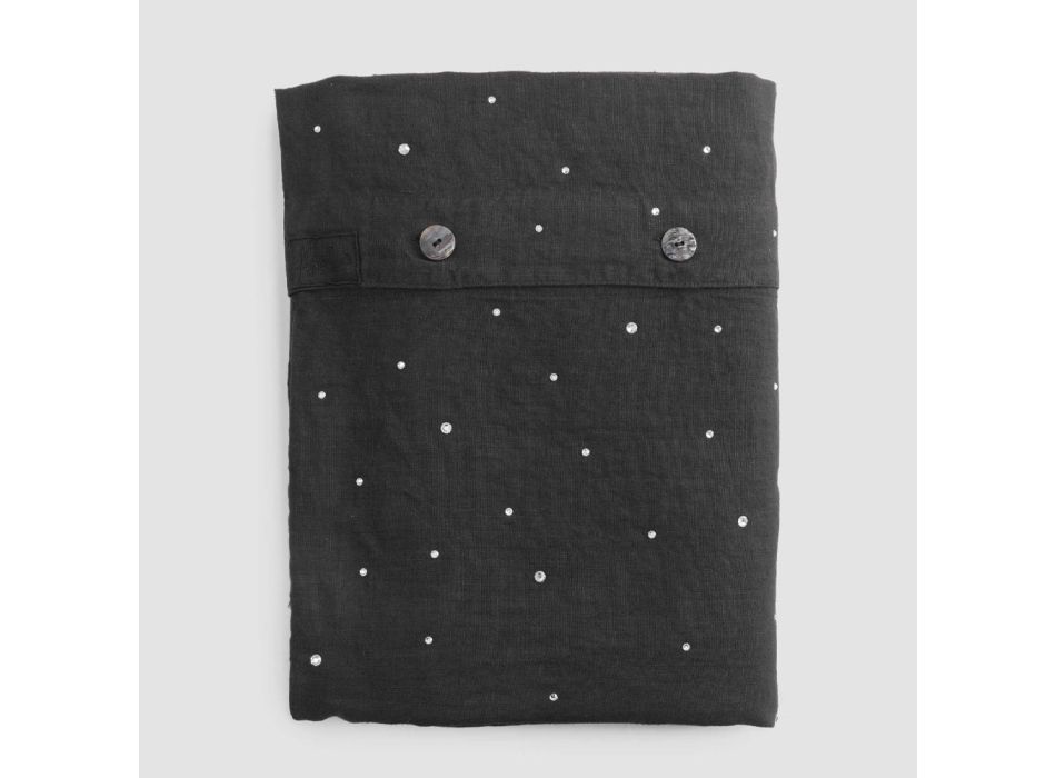 Bettbezug aus schwarzem Leinen mit Kristallen Luxus Doppelbett - Damante