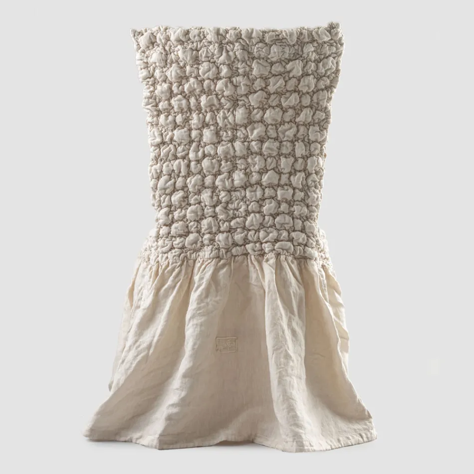 Eleganter Stuhlbezug mit Rückenlehne für Wohnzimmer aus besticktem Leinen – Panteo Viadurini