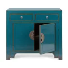 Niedriges Sideboard mit 2 Türen und 2 Schubladen aus blauem Ulmenholz Homemotion - Konan Viadurini