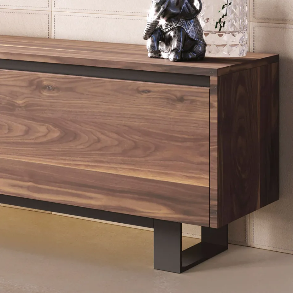 Niedriges Sideboard aus Holz mit Metallgestell Made in Italy - Berta Viadurini