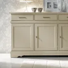 Sideboard mit 3 Türen und 3 Schubladen aus patiniertem Elfenbein, hergestellt in Italien – Gleti Viadurini