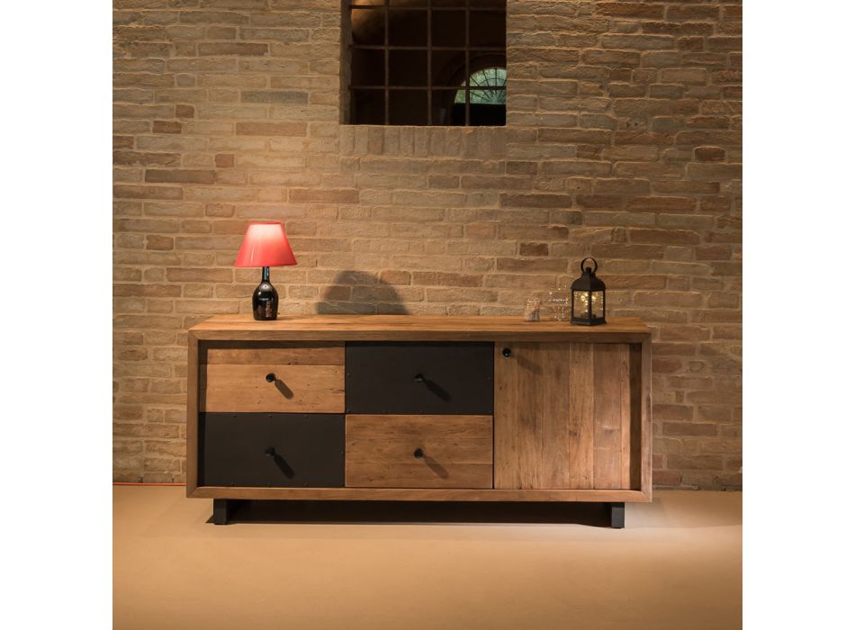 Indoor-Sideboard mit einer Tür, 4 Schubladen und Metallfüßen - Slide Viadurini