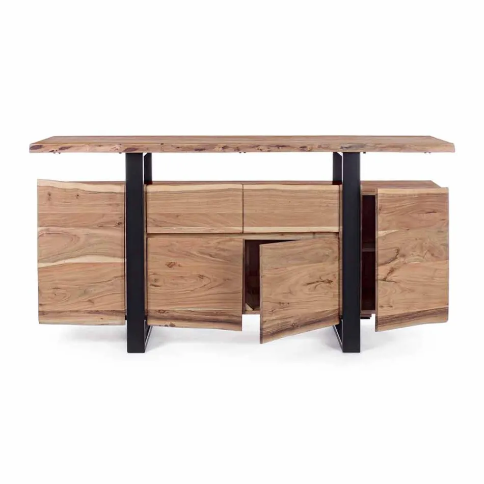 Design Sideboard aus Akazienholz und Homemotion lackiertem Stahl - Lanza Viadurini