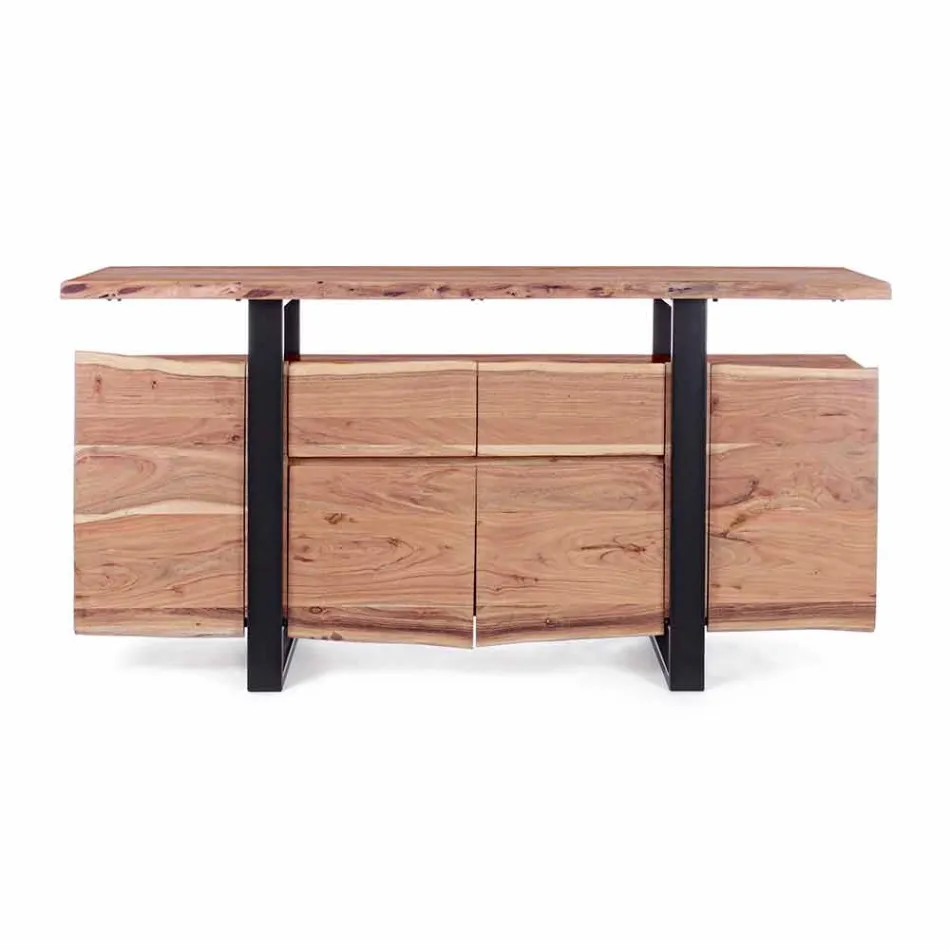 Design Sideboard aus Akazienholz und Homemotion lackiertem Stahl - Lanza Viadurini