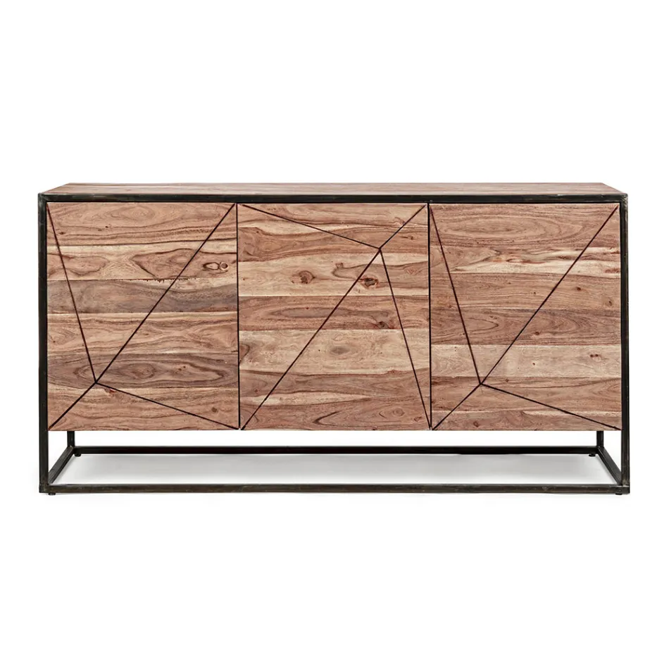 Sideboard aus Akazienholz und Stahl 3 oder 4 Türen Homemotion - Cristoforo Viadurini