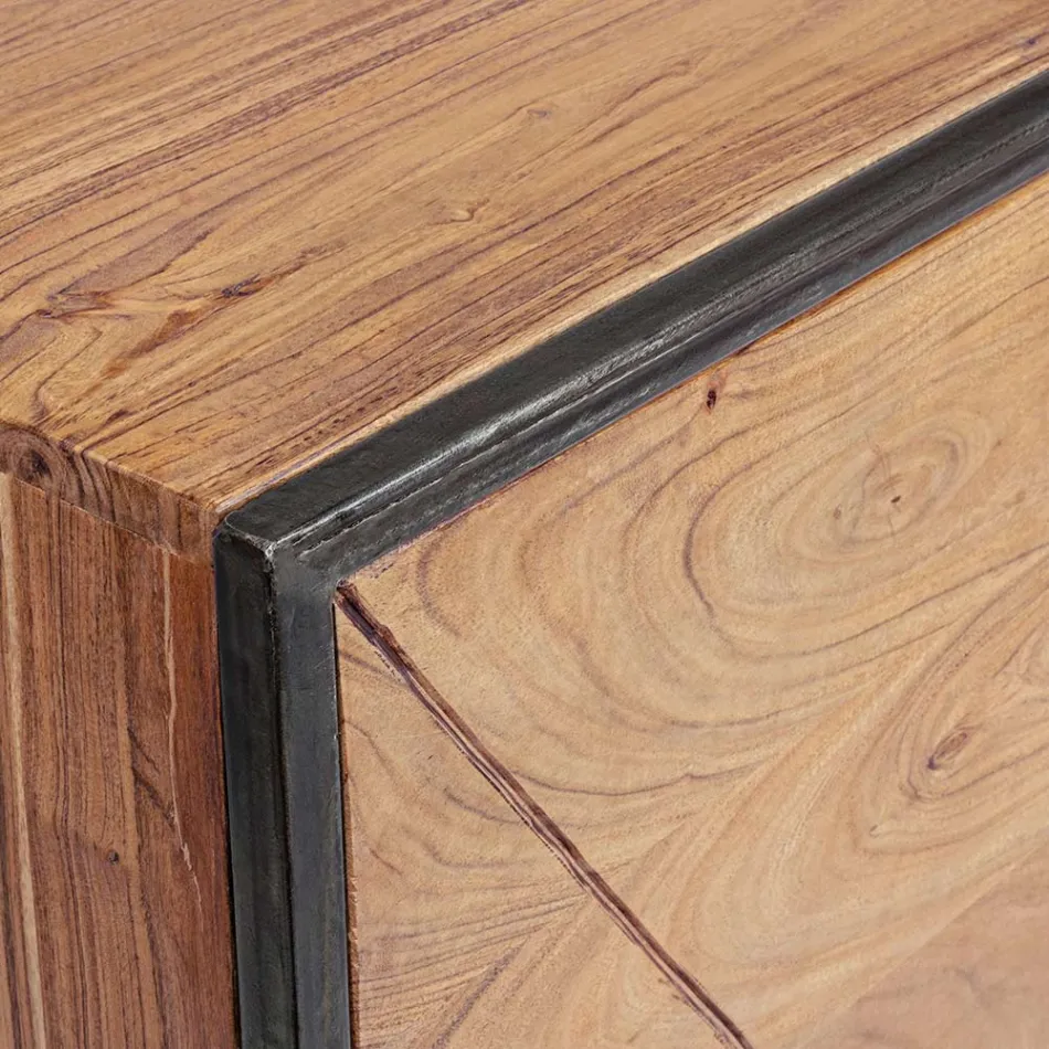 Sideboard aus Akazienholz und Stahl 3 oder 4 Türen Homemotion - Cristoforo Viadurini
