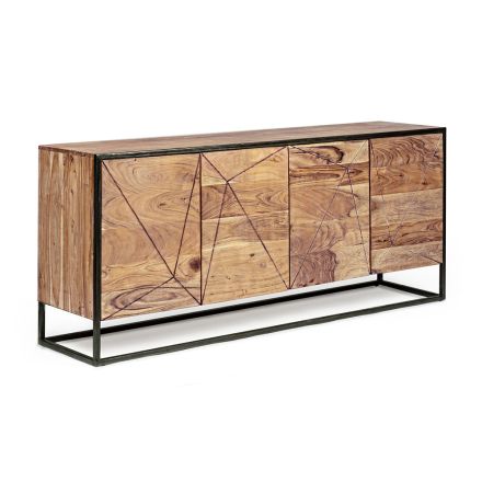 Sideboard aus Akazienholz und Stahl 3 oder 4 Türen Homemotion - Cristoforo Viadurini