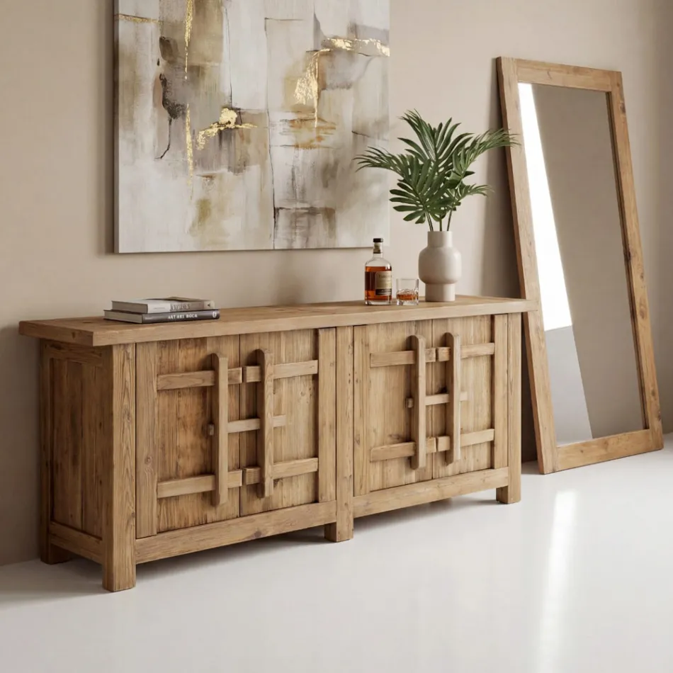 Sideboard aus naturbelassenem, gealtertem Kiefernholz mit 2 oder 4 Türen - Aituno Viadurini